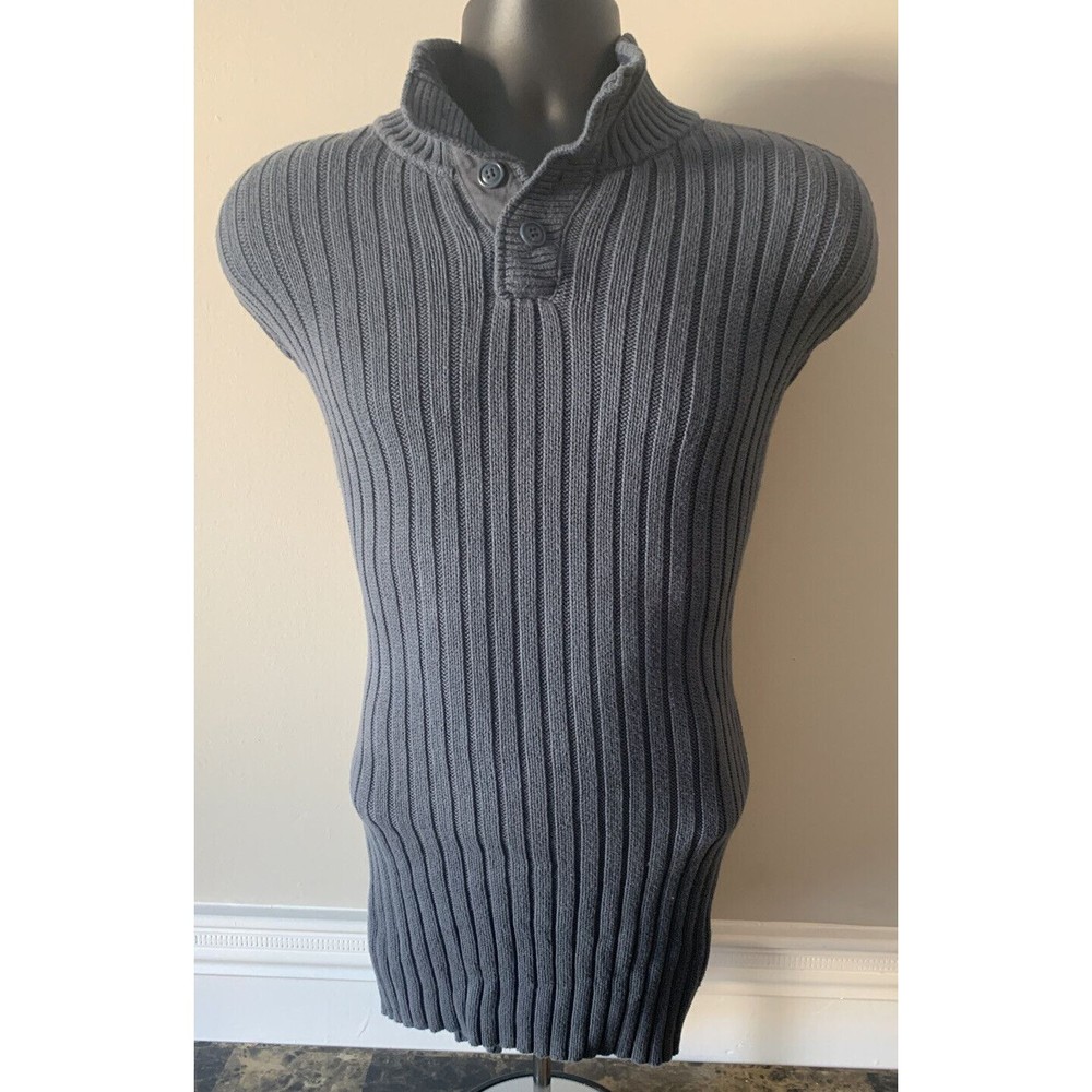 Men's Blue Old Navy Long Sleeve V-Neck Quarter-Button Cotton Knit Large Sweater